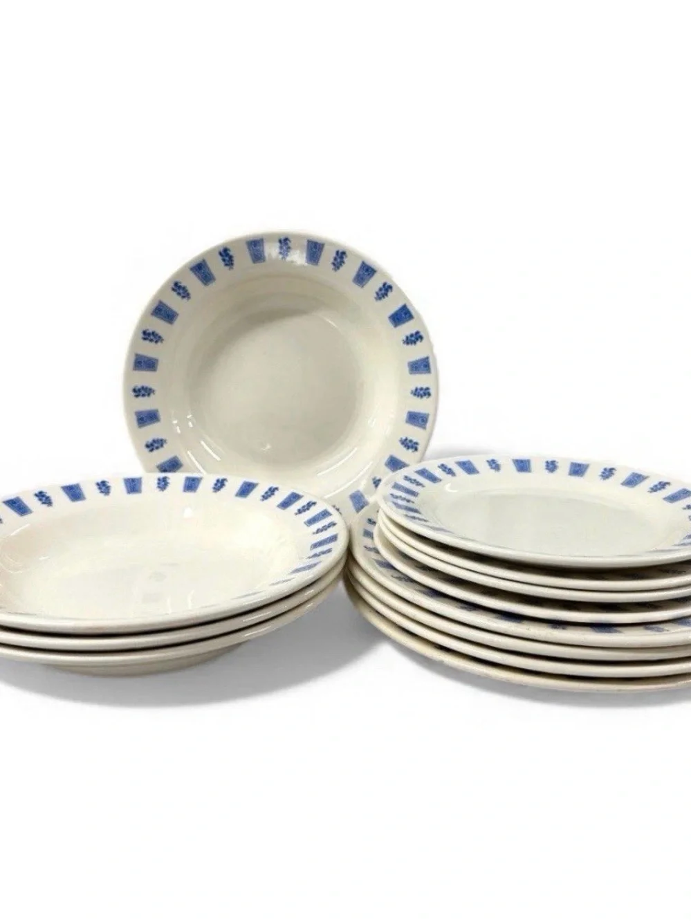 Vintage Oxford Brazil 3850-2 Blue Floral Dinnerware Set 12 Pc Stoneware